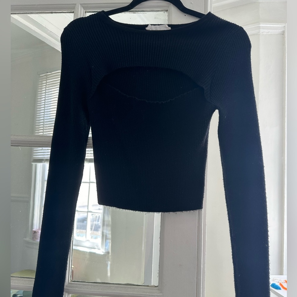 Black stretchy crop top with cut out detail